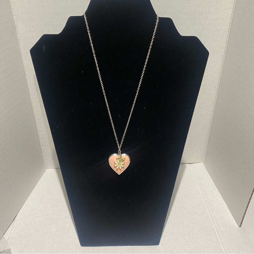 Heart Pendant Necklace with Pink and Gold Accents